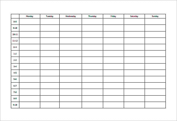 weekly study schedule printable