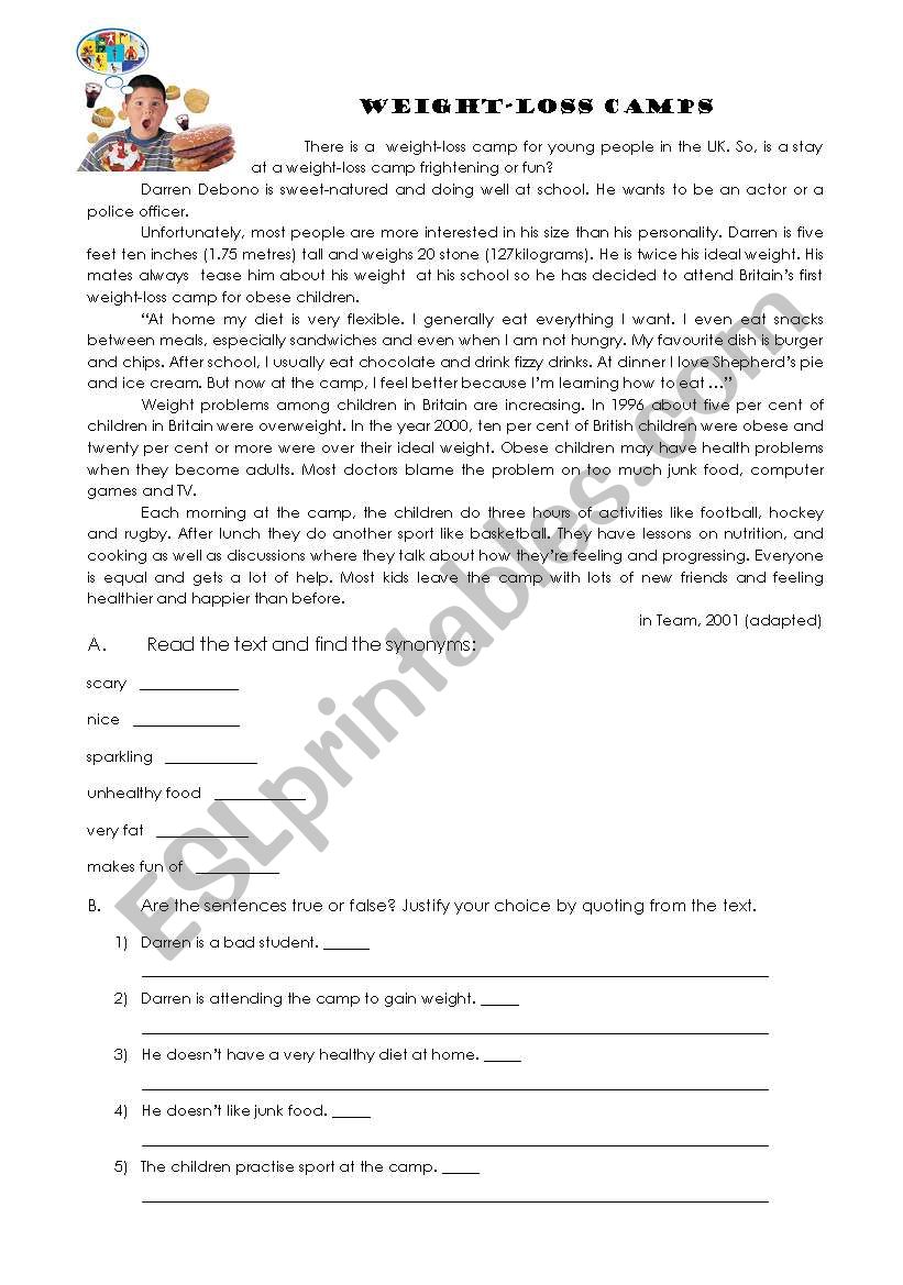 Weight-loss camps - ESL worksheet by melli