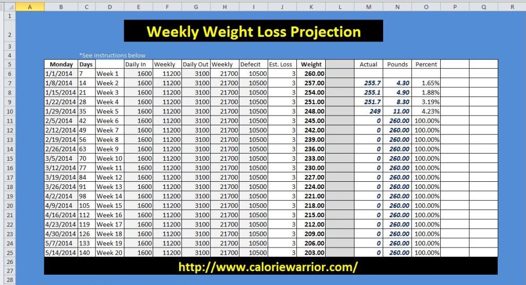 Weight Loss Worksheet | Calorie Warrior