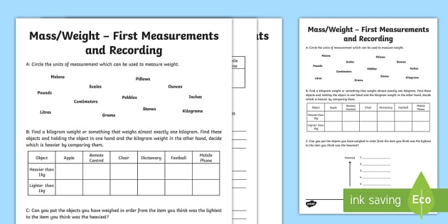 First Measurements: Weight Worksheets for KS1 (teacher made)