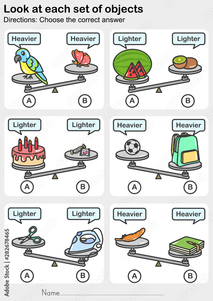 Weight measurement worksheet - Look at each set of objects ...