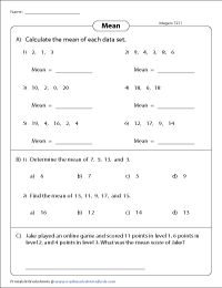 Mean Worksheets: Finding Average
