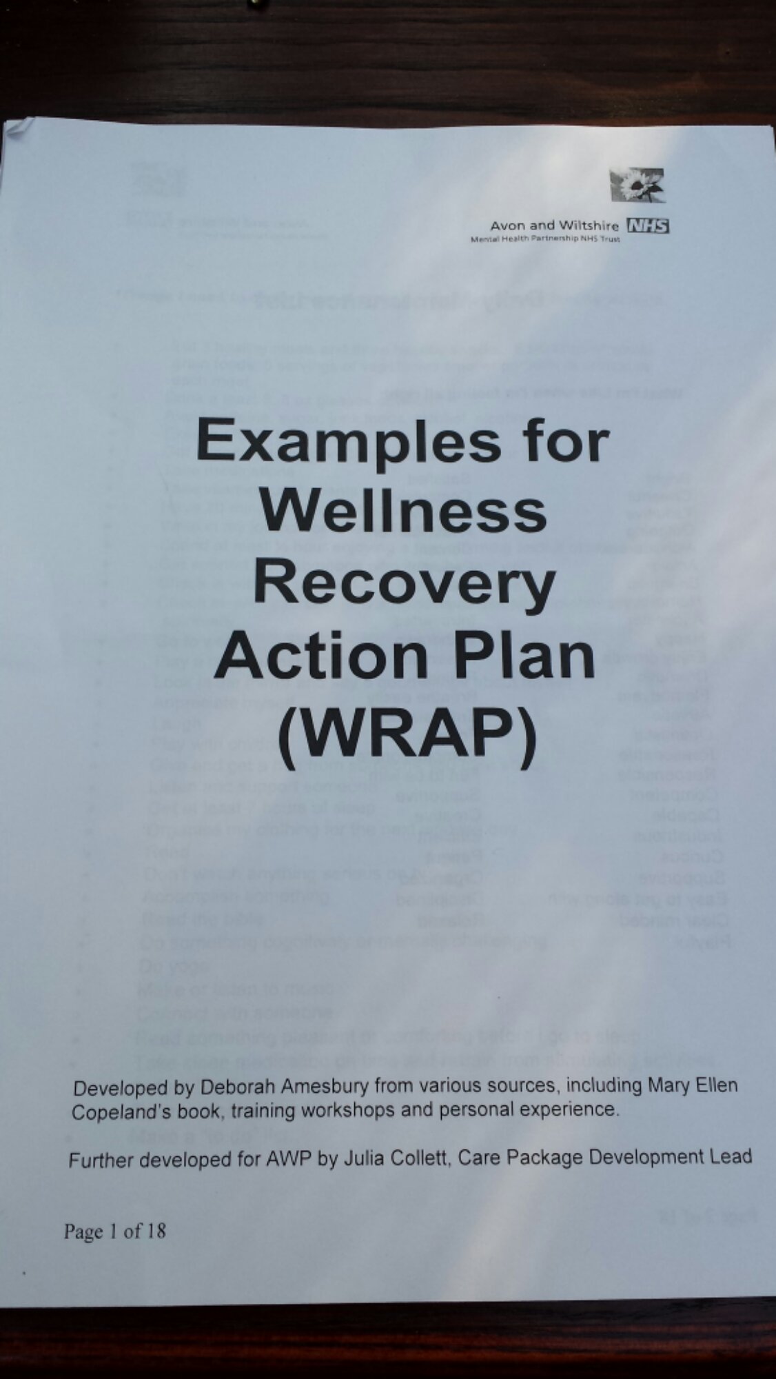 wellness and recovery worksheet