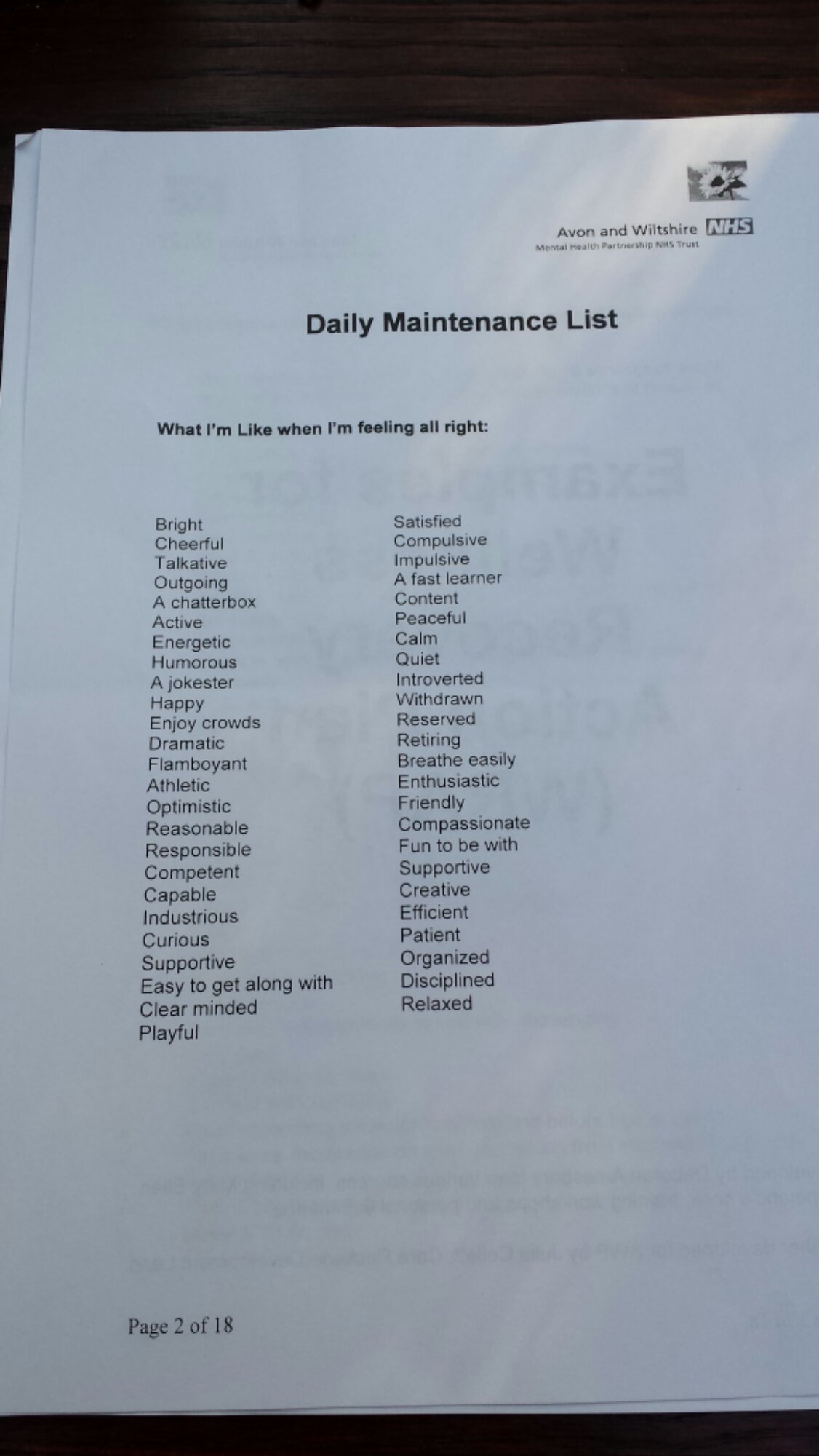 wellness recovery action plan worksheet