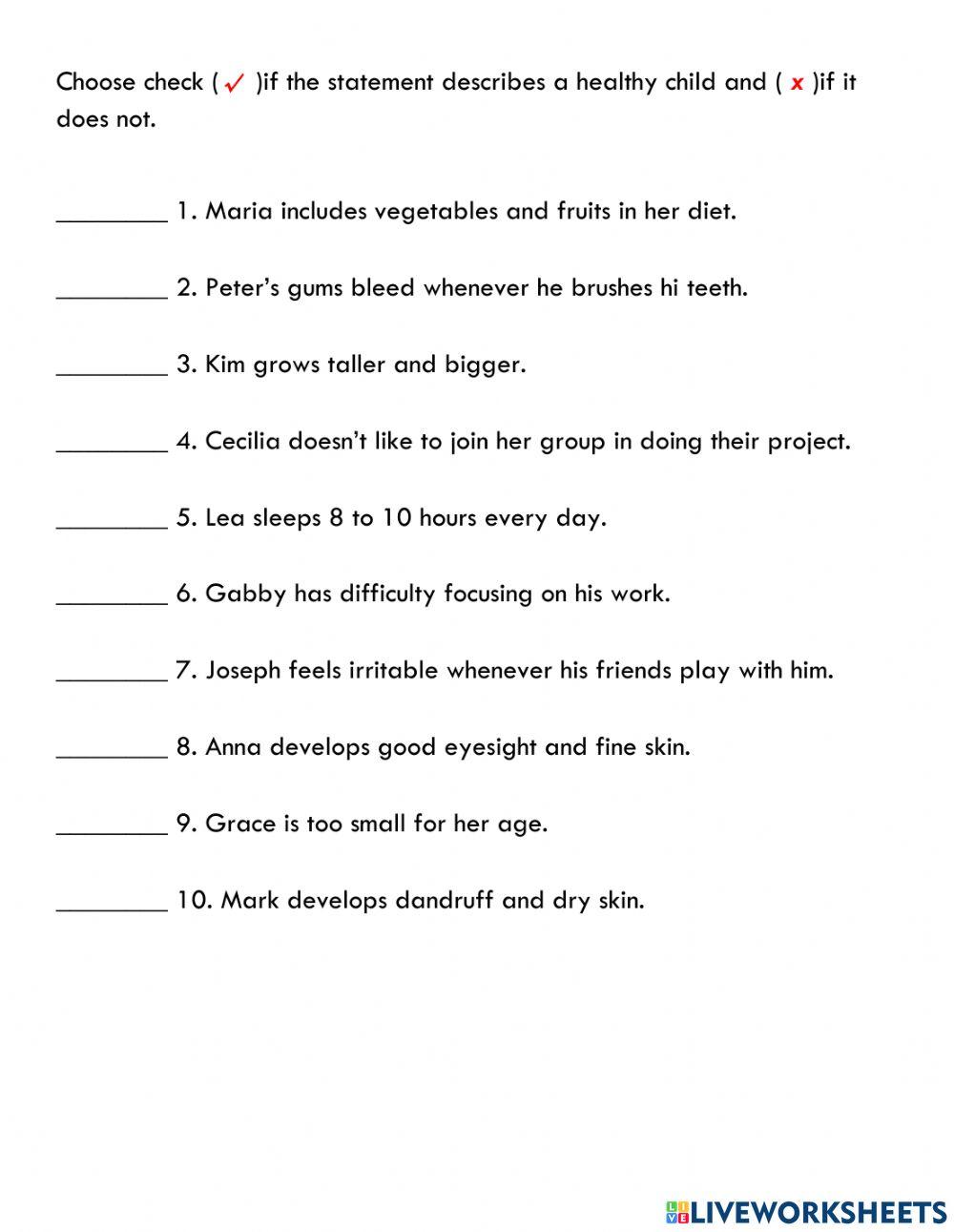 Health and wellness interactive worksheet  
