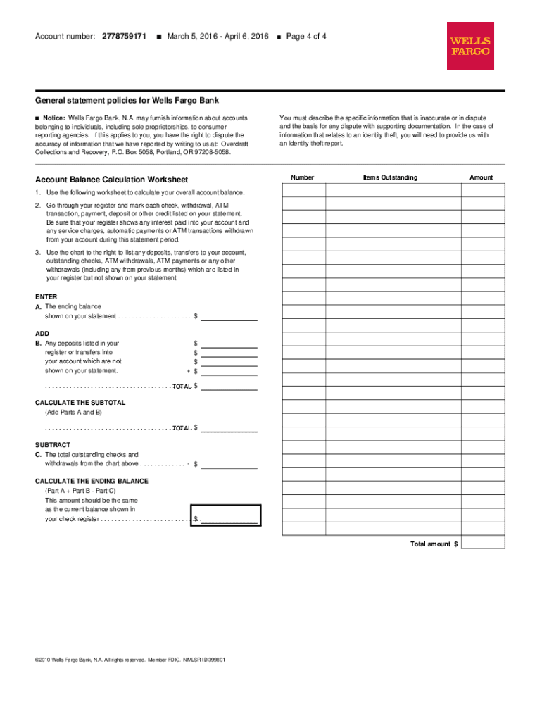 wells fargo financial worksheet
