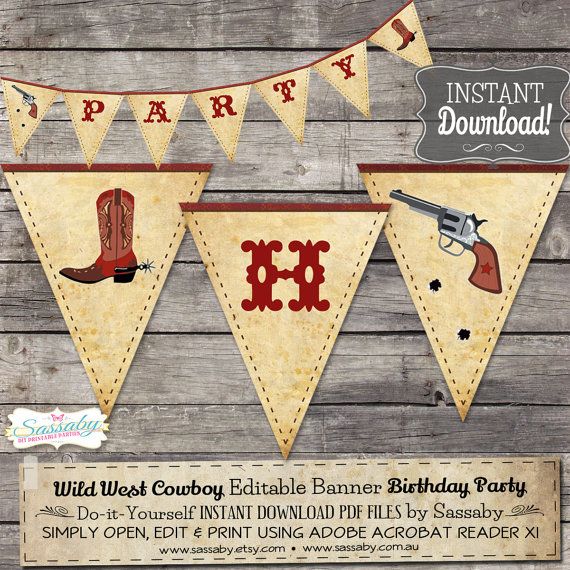 western happy birthday banner printable