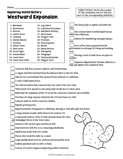 westward expansion worksheet middle school