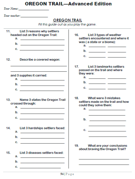 westward expansion worksheet middle school