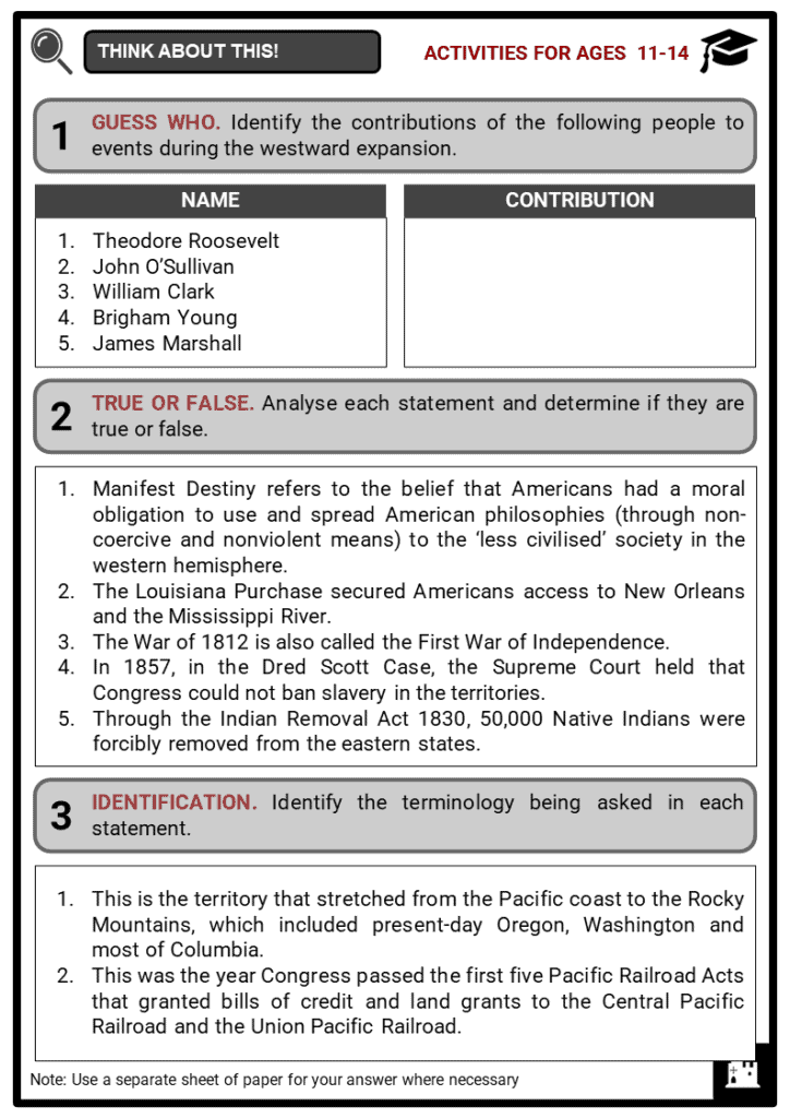 westward expansion worksheet middle school
