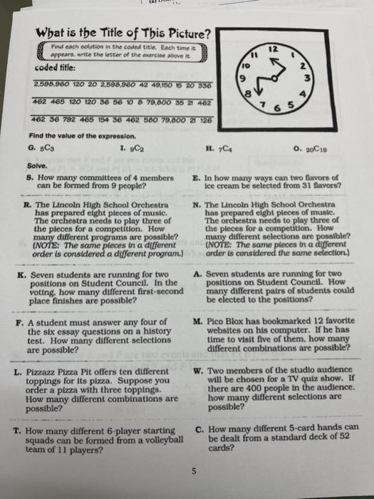 what are the titles of these pictures math worksheet answers