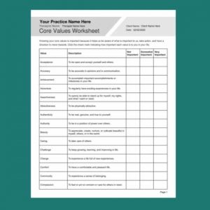 Identifying Core Values Worksheet PDF -