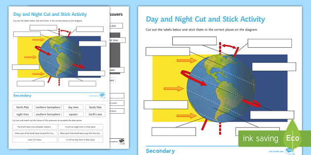 Day and Night Diagram - Science Cut and Stick Worksheet