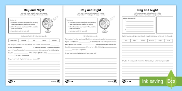 what does the sun do at night math worksheet answers