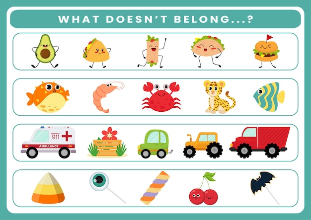 Premium Vector | What doesnt belong worksheet for kids