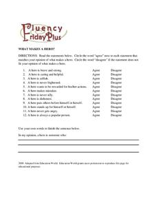 What Makes a Hero? Worksheet for 3rd - 6th Grade | Lesson Planet