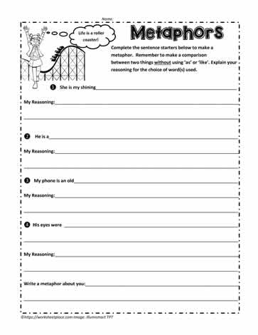 what is a metaphor worksheet