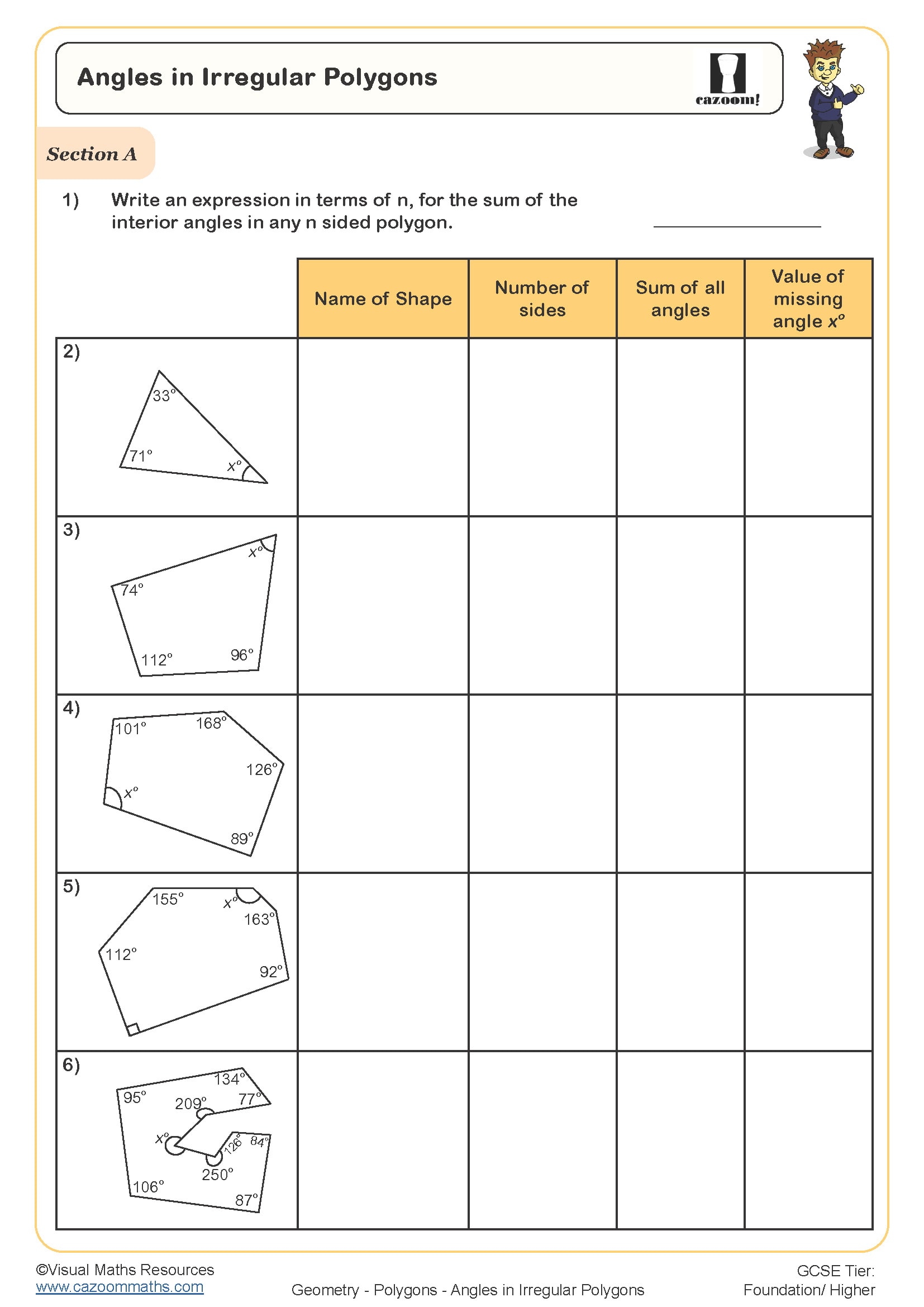 Angles In Irregular Polygons Worksheet Cazoom Maths Worksheets Angles In Irregular Polygons Worksheet Cazoom Maths Worksheets