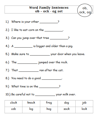 Word Family Sentences Worksheet Set - The Homeschool Daily