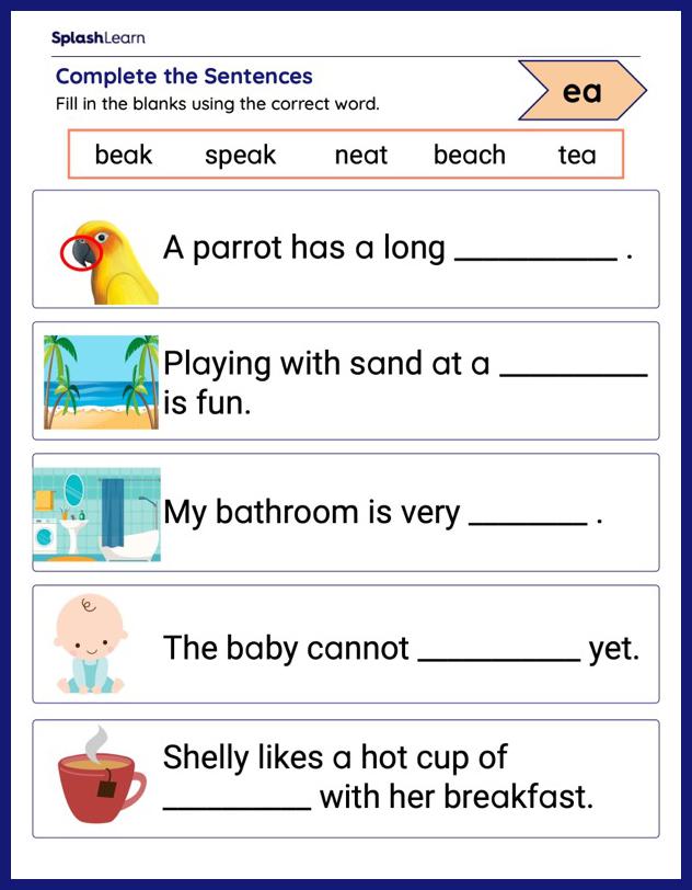 Lets Complete the Sentence - ELA Worksheets - SplashLearn