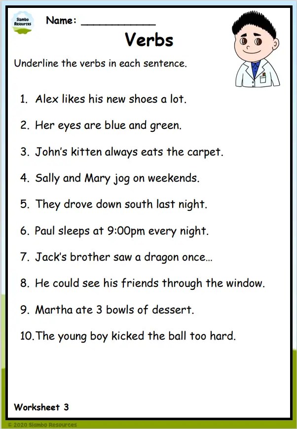 Grade 3 Verb Worksheets | Free Printables | Worksheets