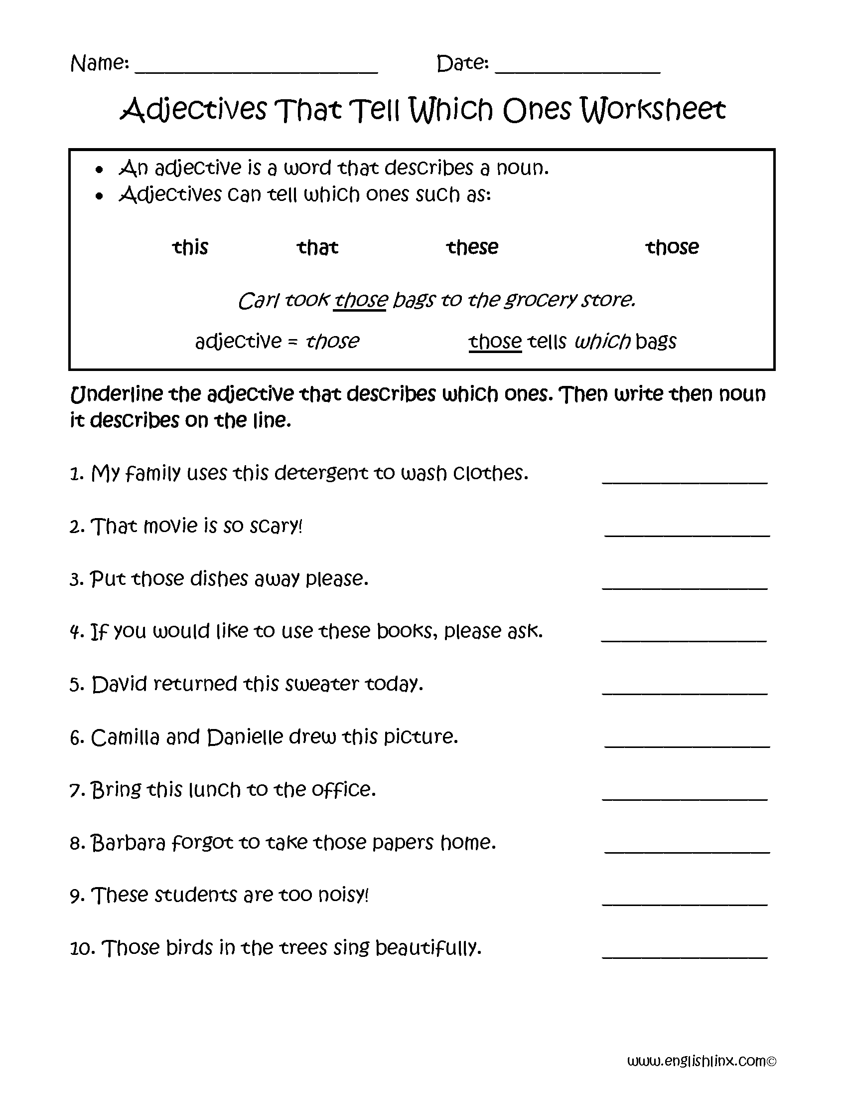 Regular Adjectives Worksheets | Adjectives that Tell Which One ...