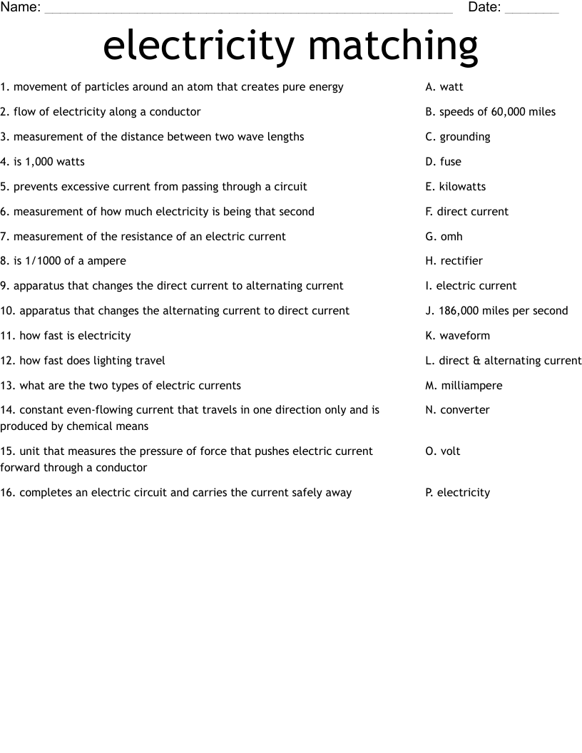 Electricity Worksheet Answers Worksheets Library
