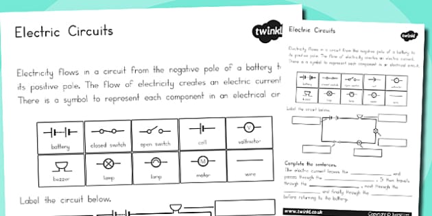 Electric Circuits Worksheet (teacher made) - Twinkl
