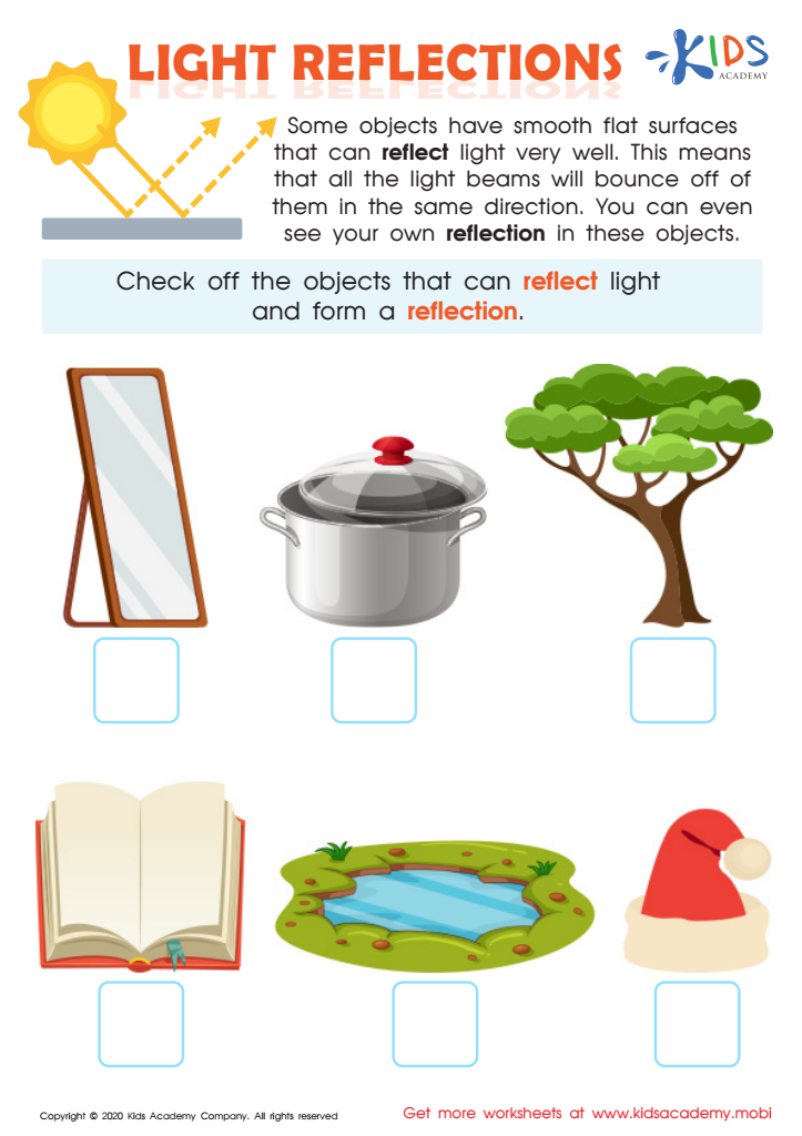 Light Reflections Worksheet for kids