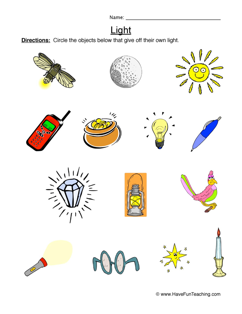 Objects that Give off Light Worksheet  
