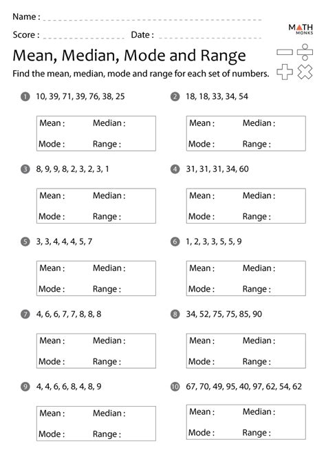 what is mean median mode and range worksheet