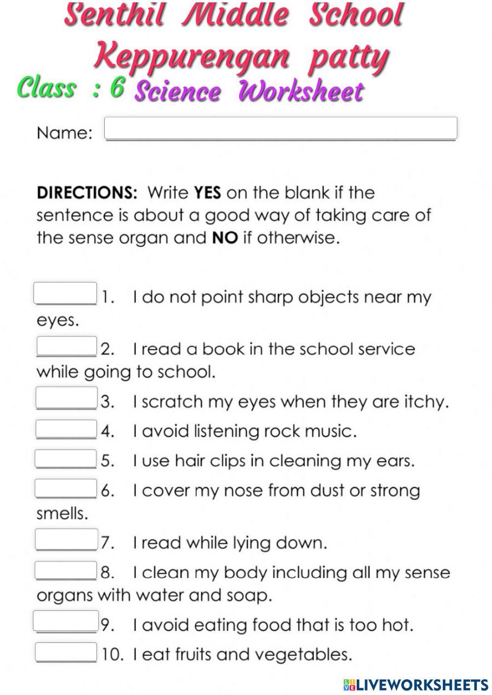what is science worksheet for middle school