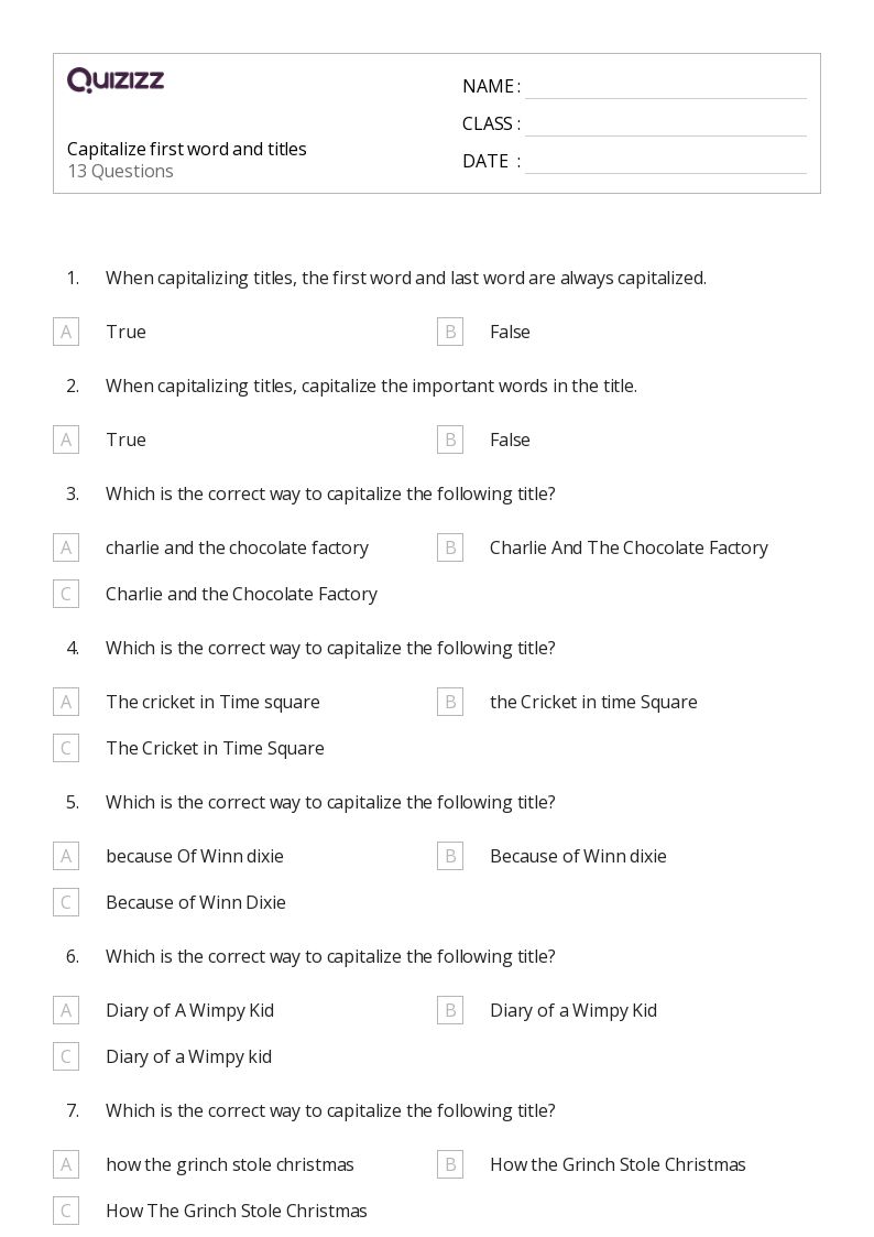 50+ Creating a Title worksheets for 1st Year on Quizizz | Free ...