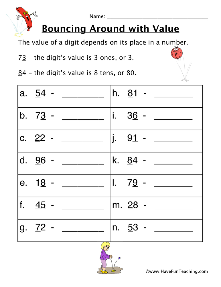 what is the value of the underlined digit worksheet