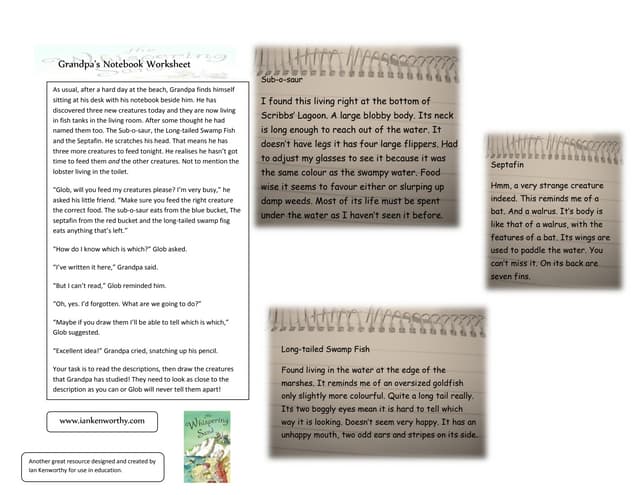 Grandpas notebook worksheet | PPT