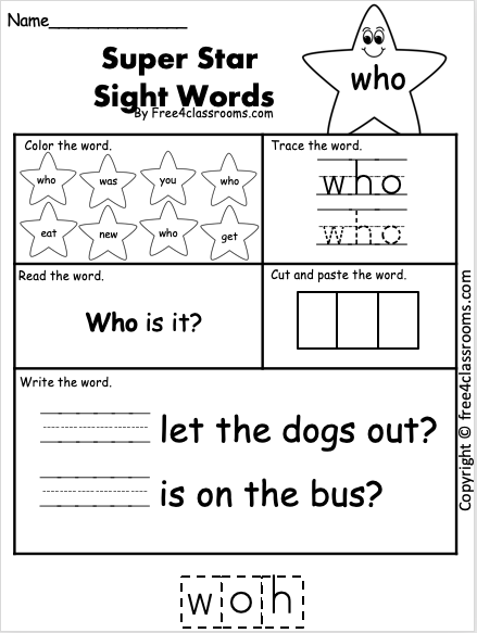 Free Sight Word Worksheet (who) - Free Worksheets - Free4Classrooms