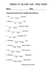 Usage of Is, Are, and Was, Were Worksheet for 2nd - 3rd Grade ...