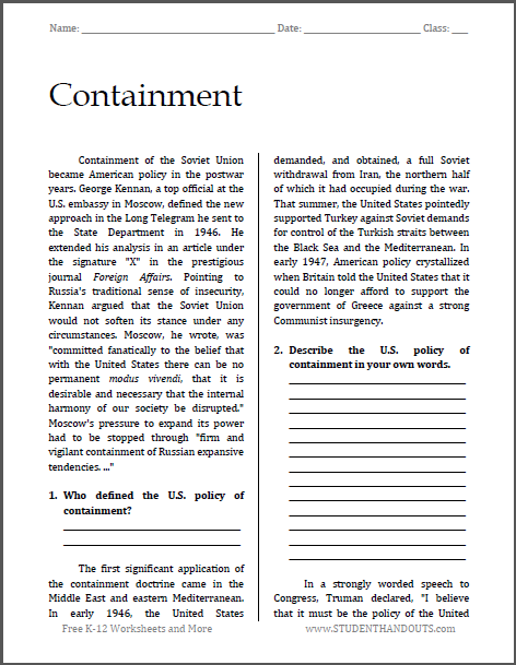 Containment in the Cold War - Reading with Questions | Student ...