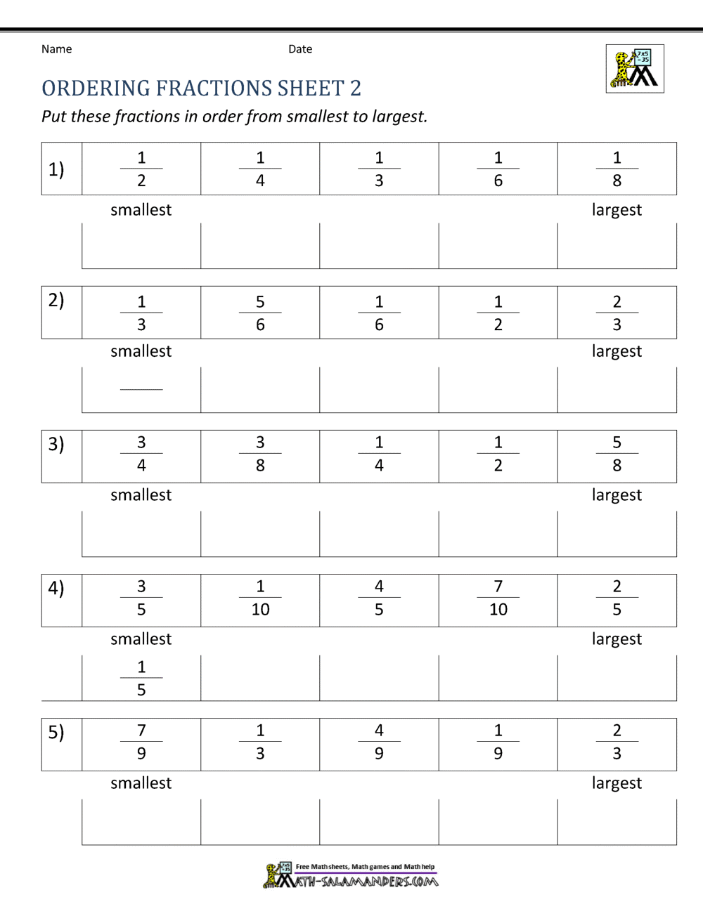 which fraction is bigger worksheet
