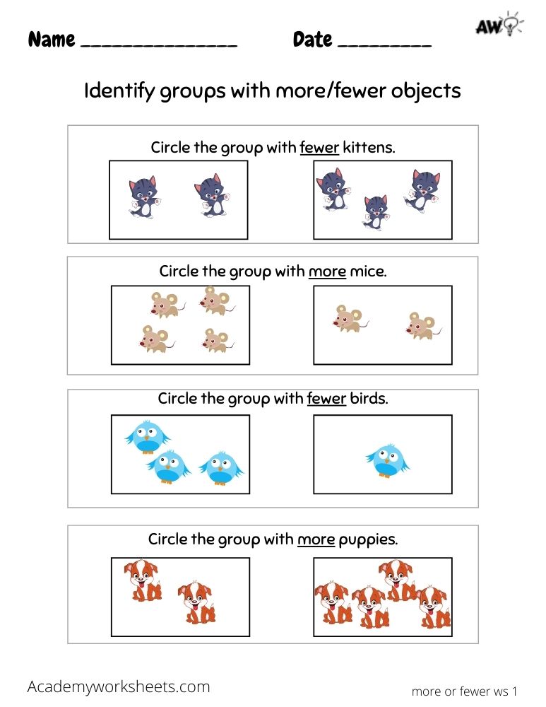 Compare Objects More Than Less Than Academy Worksheets Worksheets