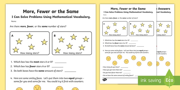 which has fewer less than worksheet