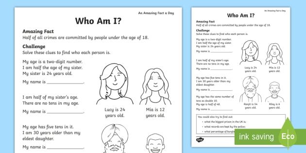Who Am I? Worksheet - Logical Thinking Maths Resource