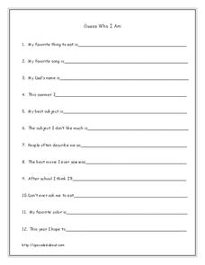 who i am worksheet