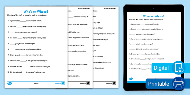 Whose” vs “Whos” Worksheets | Language Skills | Twinkl USA