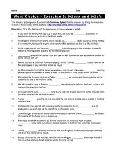Word Choice: Whose and Whos Worksheet for 6th - 7th Grade ...