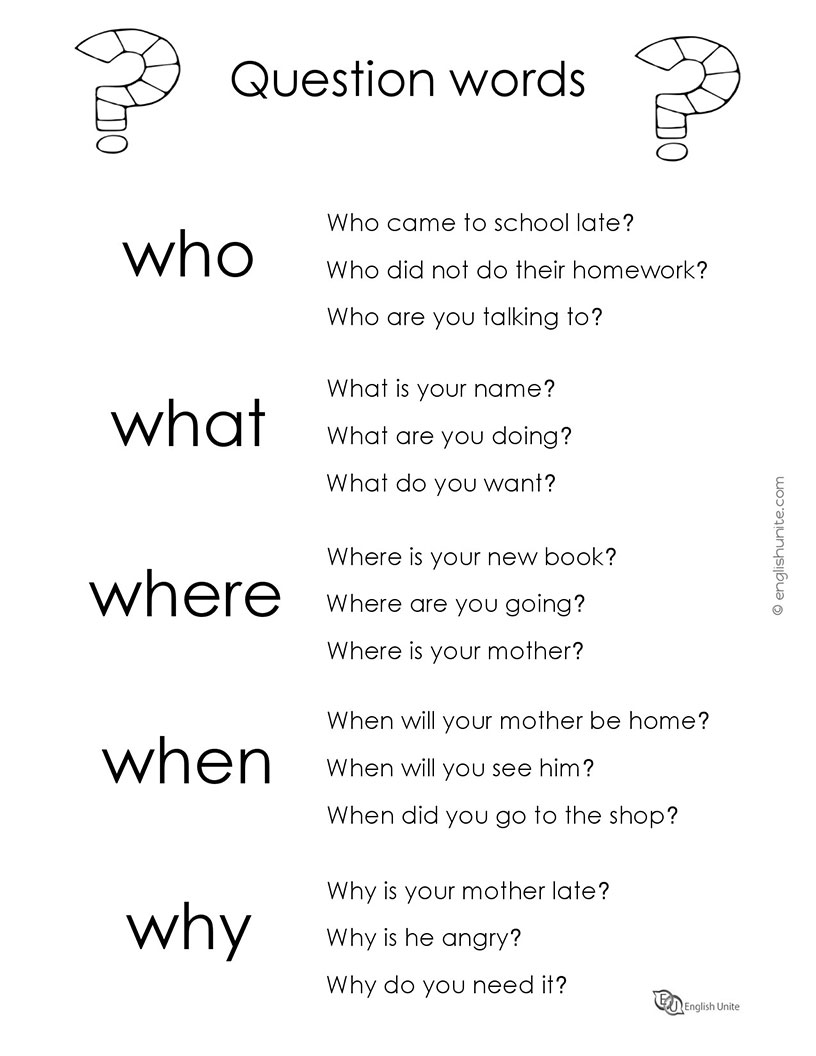 English Unite - Question Words Worksheet - Worksheets Library