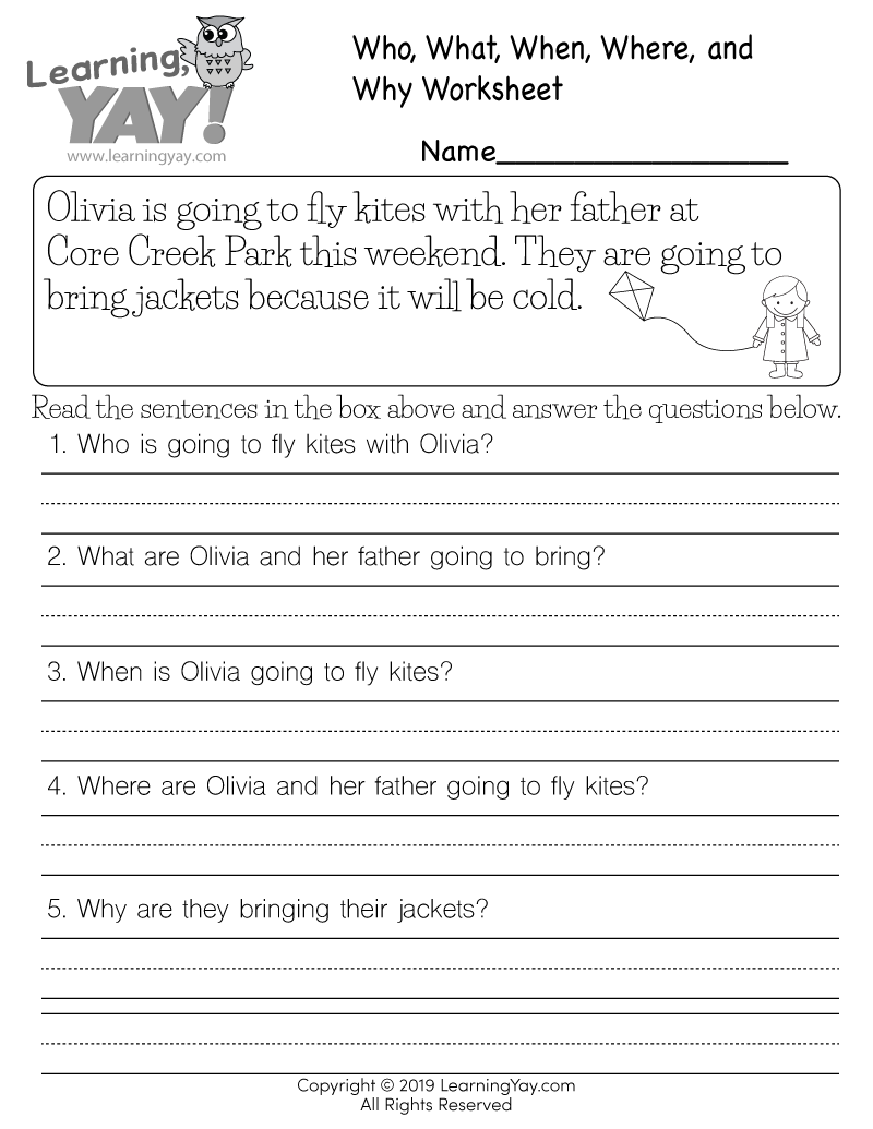Who, What, When, Where, and Why Worksheet for 1st Grade (Free ...