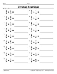 Dividing by fractions game, worksheet, quiz, flash card