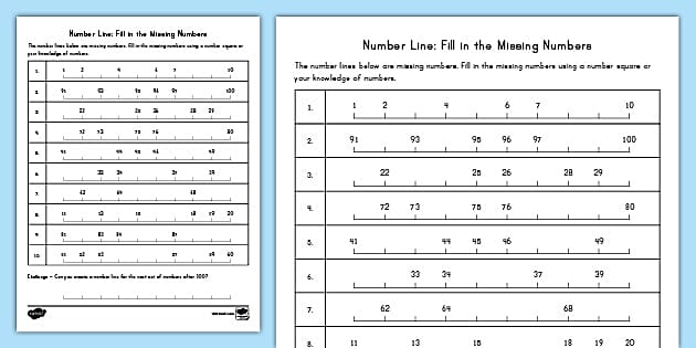 Missing Numbers on a Number Line Worksheet | Math Resources