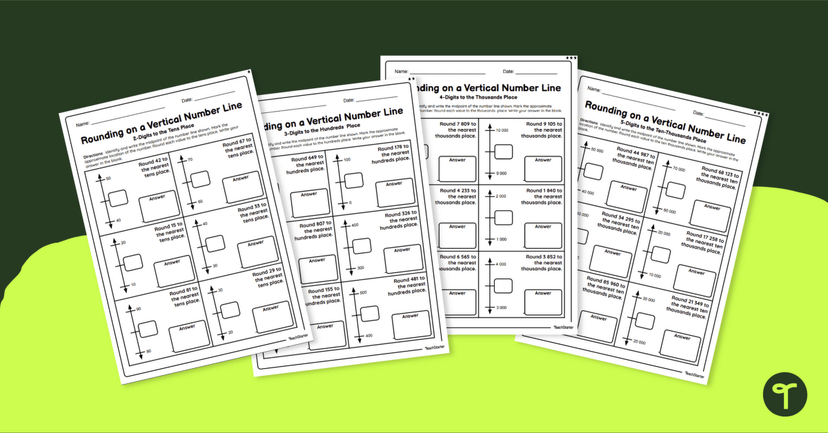 Vertical Number Line - Rounding Worksheets | Teach Starter